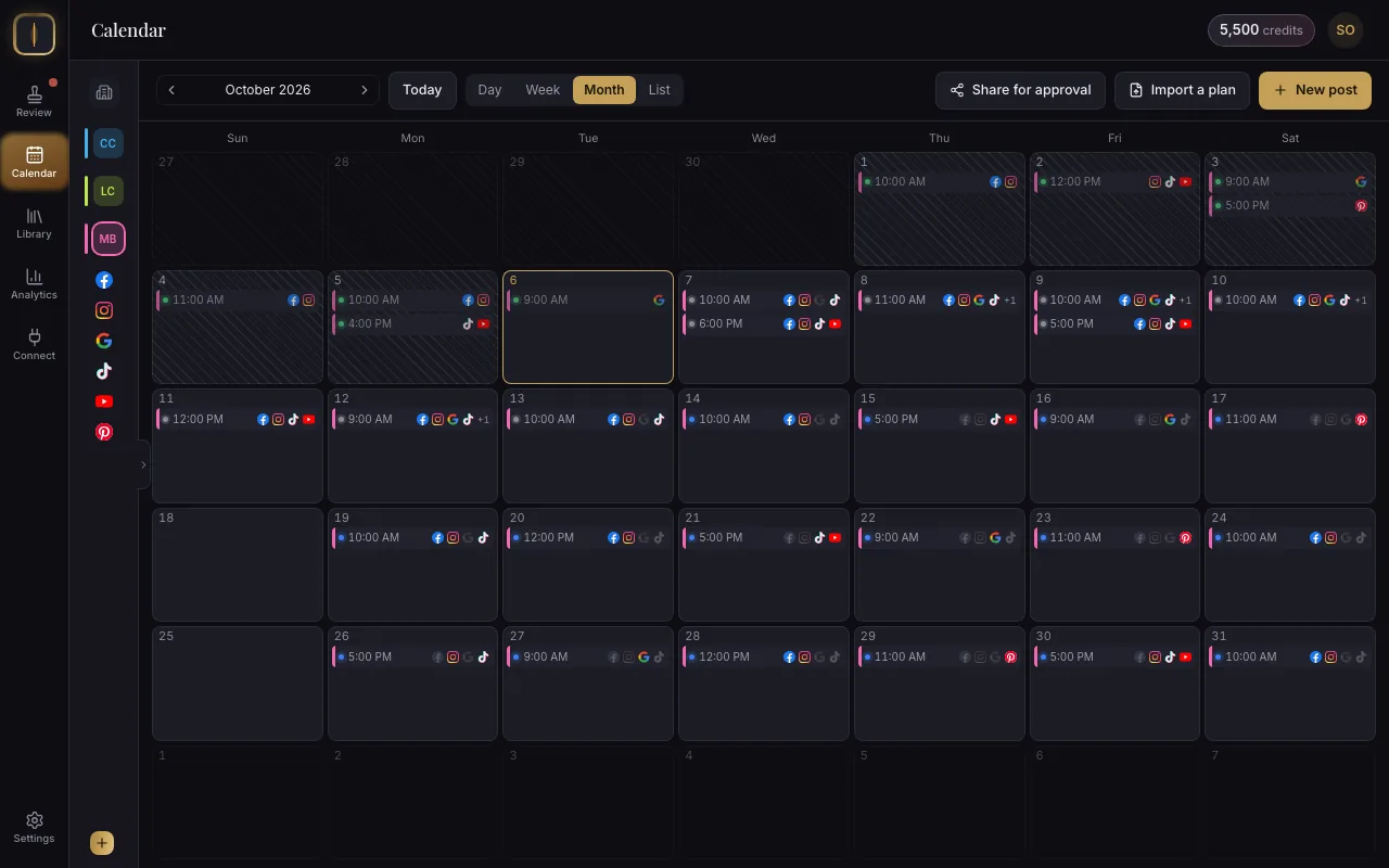 A month of apartment posts on a calendar